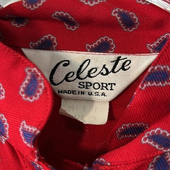 Vintage Celeste Red and Purple Paisley Shirt - Size M (see measurements) - Picture 2 of 6